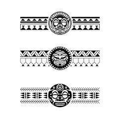 Polynesian armband tattoo stencil set. Pattern samoan. Black and white texture. Vector illustration