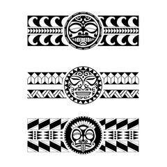 Polynesian armband tattoo stencil set. Pattern samoan. Black and white texture. Vector illustration
