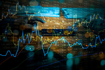 Double exposure of Stock market or forex trading graph for financial investment concept. Economy trends background for business idea and all art work design. Abstract finance background.