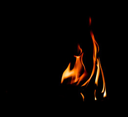 Fire flame isolated on black background. Space for copy