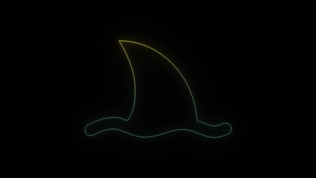 Glowing neon shark icon on black background. predator in the water. 4K video animation for motion graphics and compositing.