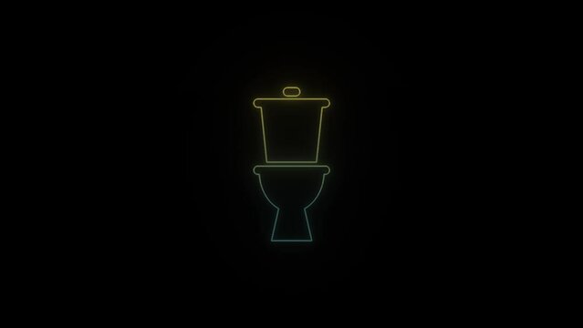 Glowing neon bowl icon on black background. plumbing in the house. 4K video animation for motion graphics and compositing.
