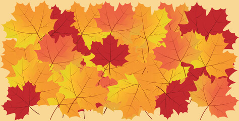 Naklejka na ściany i meble Abstract bаckground of autumn maple leaves. For a website, advertising, a post on social networks, postcards, greetings, illustrations in printed products.