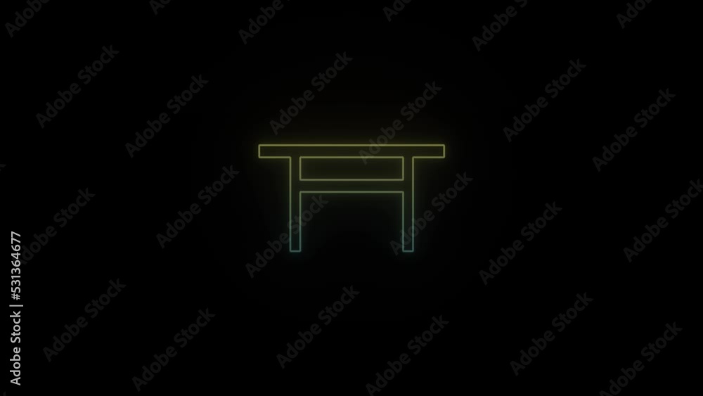 Poster glowing neon table icon on black background. table in the dining room. 4k video animation for motion