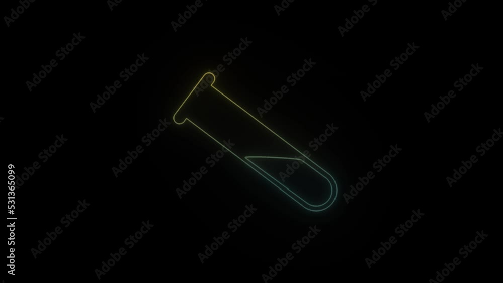 Poster glowing neon beaker icon on black background. conducting experiments. 4k video animation for motion 