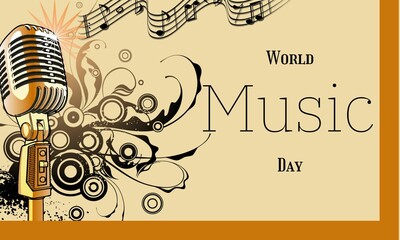 Music Day with microphone and other elements on elegant cream colour background