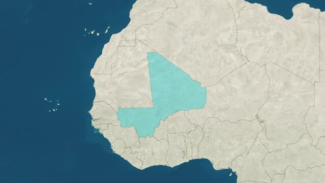 Zoom in to the map of Mali with text, textless, and with flag