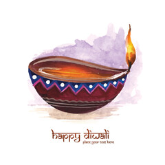 Happy diwali holiday celebration for watercolor diya on white background