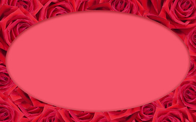 red oval on red roses flower bouquet background, banner, template, nature, background, copy space