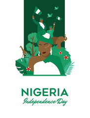 VECTORS. Editable banner for Nigeria Independence Day and patriotic celebrations, October 1, nature, tourism, Nigerians