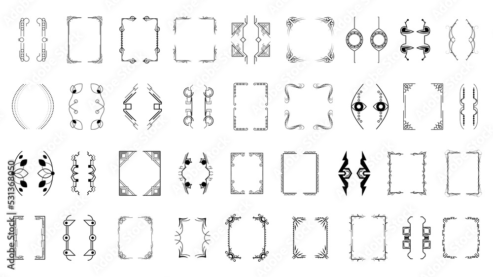 Poster set black simple line collection different doodle brackets, parentheses, braces elements vector desi