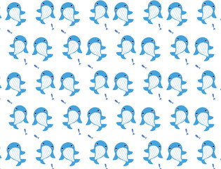 Cute whale cartoon seamless background vector. 
