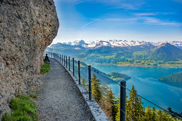 Obraz premium Hiking pass at Rigi mount above Lake Lucerne. Switzerland.