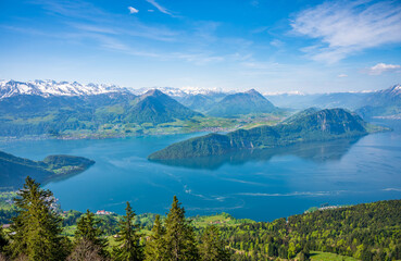 Naklejka na ściany i meble Landscape of Rigi, Lake Lucerne, Burgenstock resort and Pilatus mount. Switzerland.