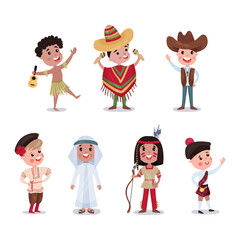 Little Boy Character Wearing National Costume of Different Country Big Vector Set