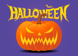 Halloween Jack O Lantern pumpkin on purple color background. For Halloween. vector illustration