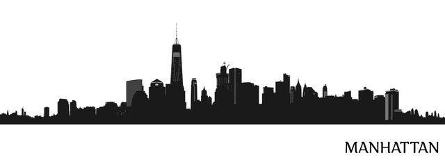 Manhattan New York United States of America States, Cities Skyline Silhouette Black Design.
