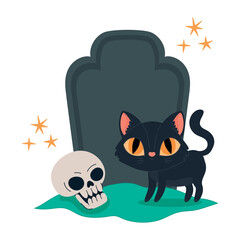 halloween cat on gravestone