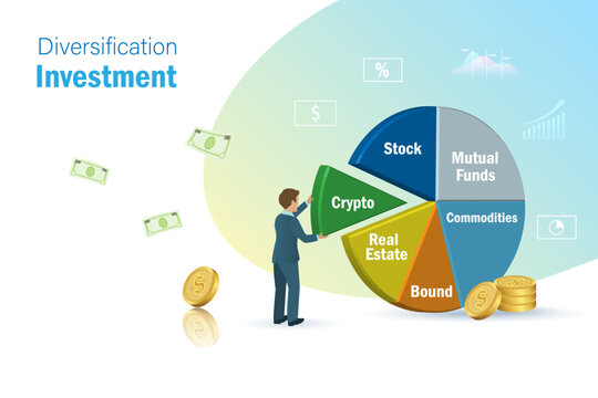 Businessman Rebalancing Diversification Investment On Pie Graph. Financial Allocation Investment Strategy And And Risk Management On Portfolio.