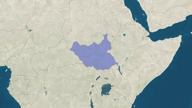 Zoom in to the map of South Sudan with text, textless, and with flag