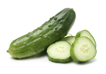 Green cucumber slice on the white background 