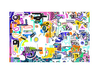 Abstract hand drawing, line art, various object and doodles colorful vector illustration background design.