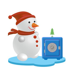 Snowman, vector image on a white background. Cartoon character for banner, flyer, illustrations.