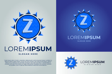 letter Z and Sun with waves Logo design vector illustration template. badge logo. Sun logo design template. badge logo
