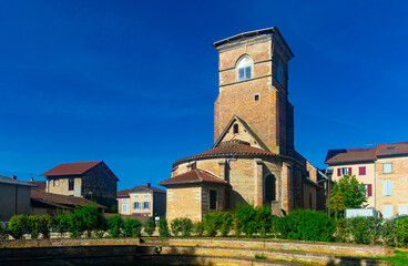Fototapeta na wymiar View of Eglise Saint-Trivier is commune Saint-Trivier-de-Courtes in the Ain department in eastern France