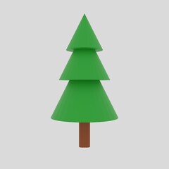 Low poly tree, christmas tree 3D rendering