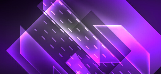 Background wallpaper neon glowing lines and geometric shapes. Dark wallpaper for concept of AI technology, blockchain, communication, 5G, science, business and technology