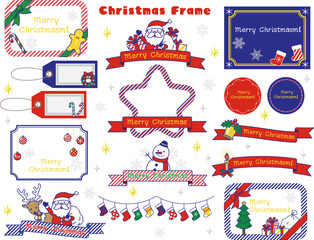 かわいいクリスマスのフレーム　赤と紺色