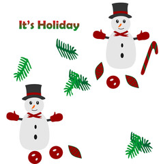 Christmas ornament with Christmas tree, snowman and accessories, let it snow for christmas card, gift bag or box design