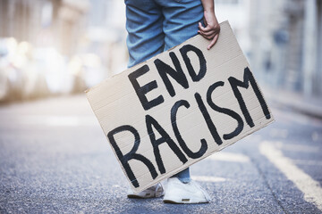 Protest poster to end racism, stop race discrimination and human rights legal justice, equality and...