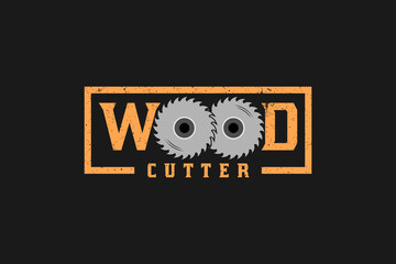 Wood Cutter Typography With Circular Saw For Wood Industry Logo, Carpenter, Lumberjack