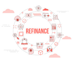 refinance business concept with icon set template banner and circle round shape