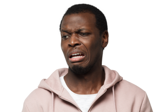 Disguting! Shocked young african american man looking at something unpleasant and bad. Negative emotion concept
