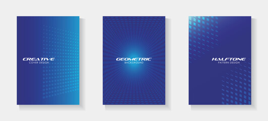 Vector set of blue halftone gradient background. For book cover, notebook cover, brochure, poster, flyer, web banner, etc.