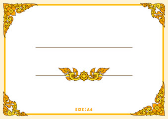thai pattern filigree decoration border yellow flower frame A4 template vector illustration