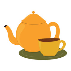 Tea Pot and Cup. Cartoon Style. Vector isolated illustration 
