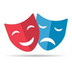 Set of Theater face mask icon shadow, emotion actor comedy and drama symbol, festival sign vector illustration