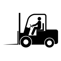 Forklift transport icon, industry vehicle machine symbol, fork truck warehouse vector illustration