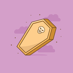 Coffin skull cartoon icon illustration. Halloween concept. Simple premium design