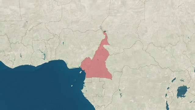 Zoom in to the map of Cameroon with text, textless, and with flag