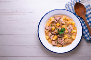 Pork stew with potatoes. Traditional tapas recipe from the north of Spain.