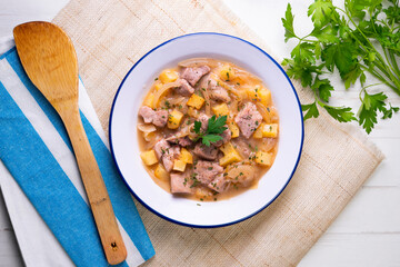 Pork stew with potatoes. Traditional tapas recipe from the north of Spain.