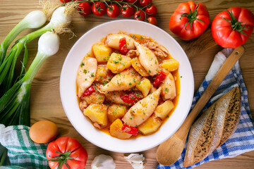 Squid stew with red peppers. Typical Spanish tapa recipe.