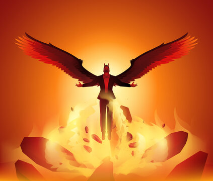 Fantasy art illustration of Lucifer with glowing fire