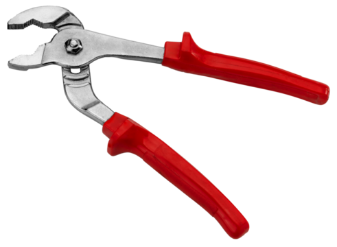 Water pump pliers, adjustable pliers, work tool with red rubber handle  isolated on white, design element