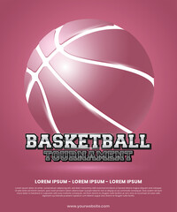 Basketball poster vector. tournament advertising banner with a pink basketball